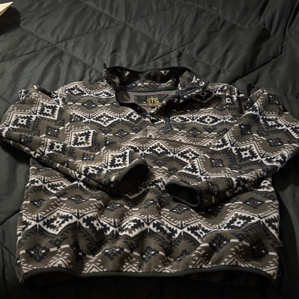STS Ranchwear Black and Gray Patterned 1/4 button Pullover